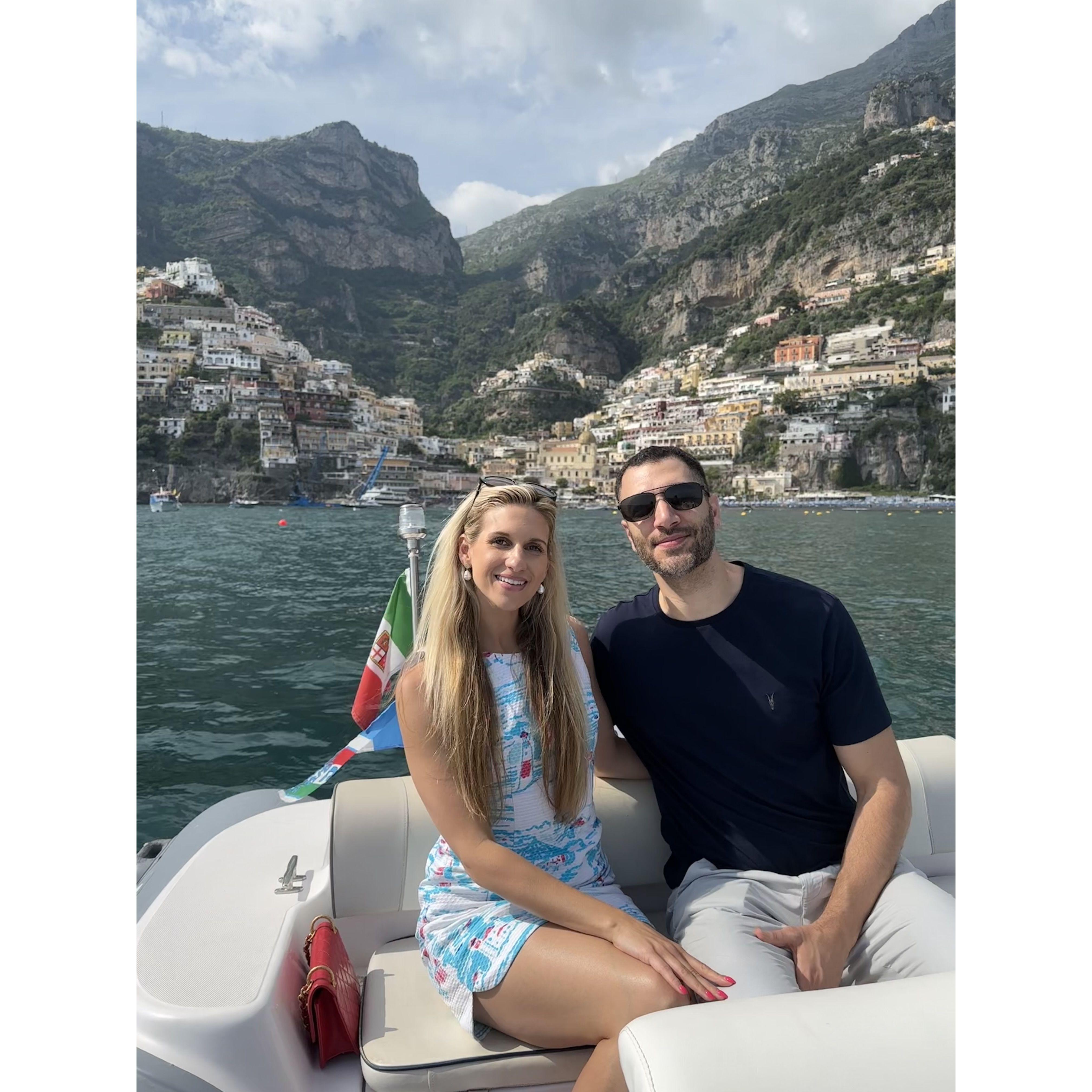 Jetting over from Praiano to Positano in a little speed boat!