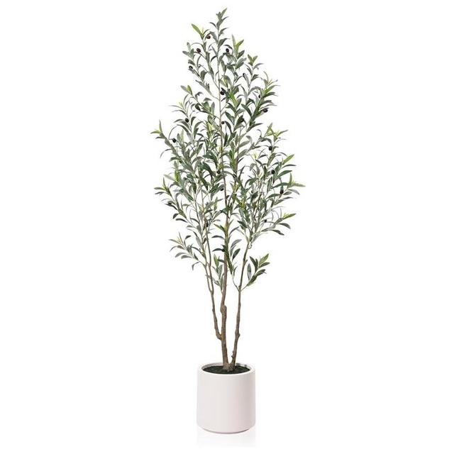 LOMANTO Artificial Olive Trees, 6 ft Tall Fake Olive Trees for Indoor, Faux Olive Silk Tree, Large Olive Plants with White Planter for Home Decor and Housewarming Gift, 1 Pack