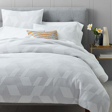 Organic Alternating Geo Jacquard Duvet Cover, Full/Queen, Frost Gray
