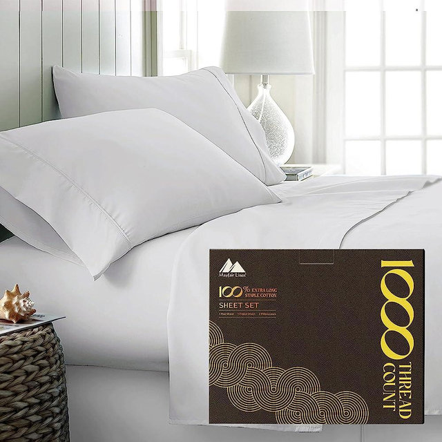 100% Cotton King Size Sheet Set - 4 Piece Set - Hotel Luxury Bed Sheets - Deep Pocket - Easy Fit - Breathable & Cooling Sheets - Comfy - 1000 Thread Count Sateen Weave Silver Bedsheets - Kings Sheets