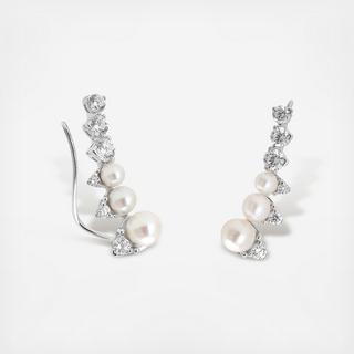 Freshwater Pearl & CZ Climber Earrings