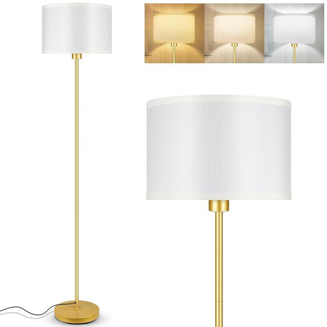 BoostArea Floor Lamp Standing Lamp Gold, 59" Tall Lamps for Living Room, Simple Pole Lamp with White Shade, On/Off Foot Pedal, Bright Gold Lamp for Kids Room Bedroom Office Decor(E26 Base, NO Bulb)