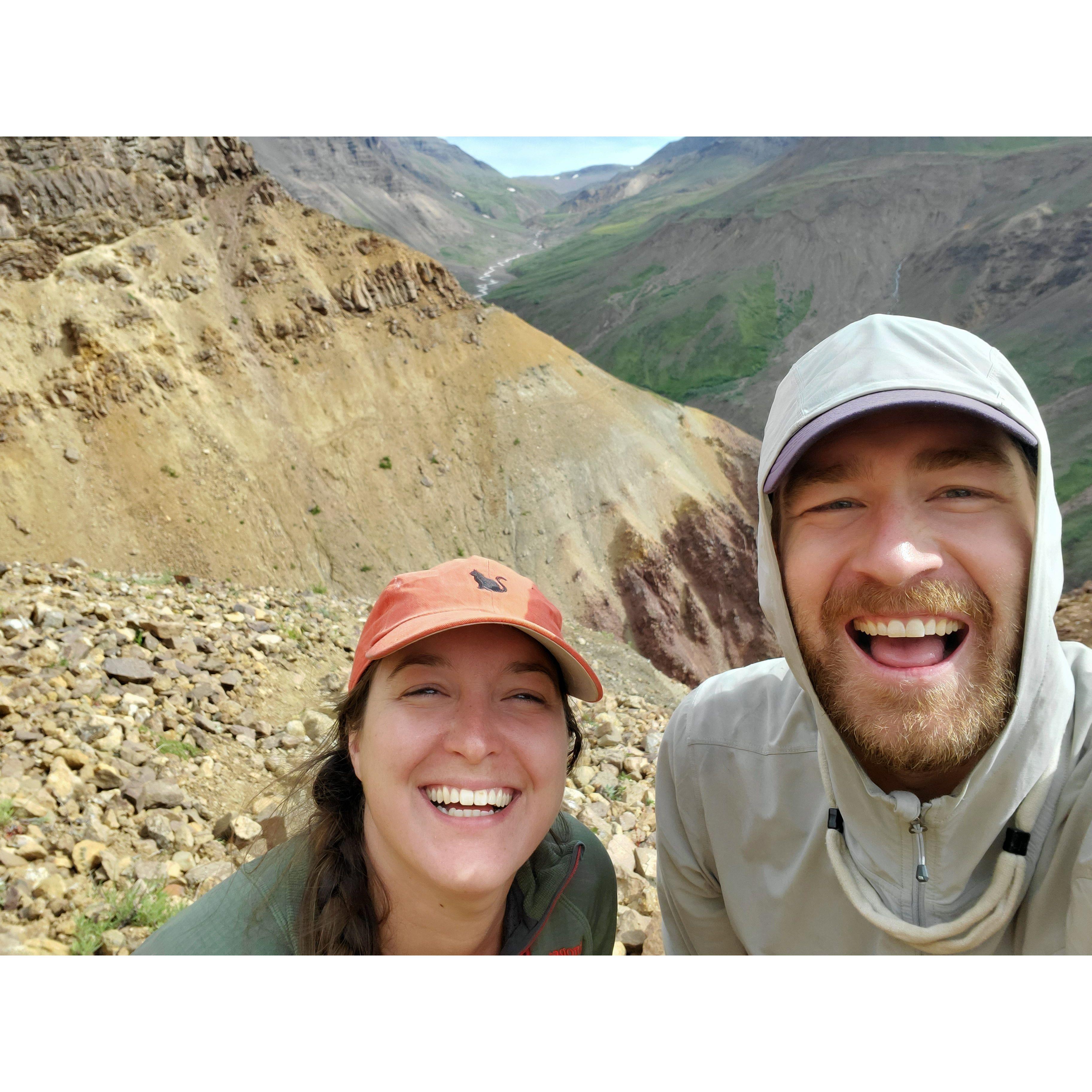 This is the time we thought we got through the hardest part of our Alaskan hike. We were wrong. (Peep the "trail" going through the yellow band of rock behind us)