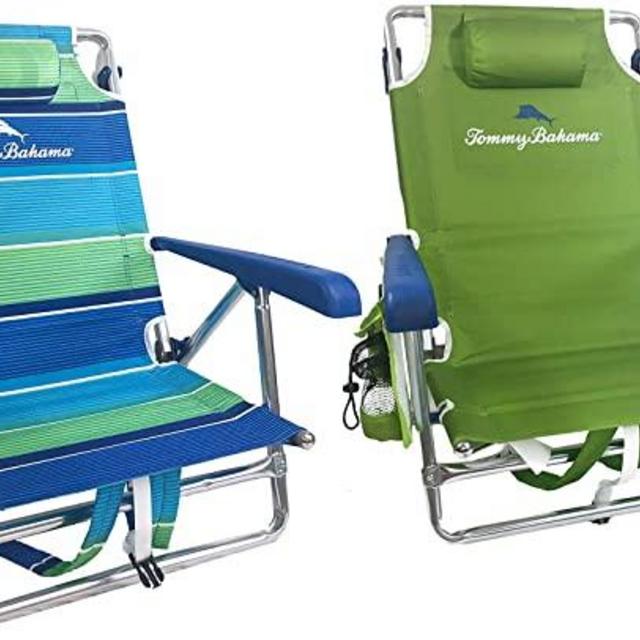 Tommy Bahama Set of 2 Backpack Beach Chairs with Cooler, Storage Pouch and Towel Bar