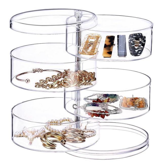 Fixwal Bathroom Storage Containers, Hair Accessories Organizer, Clear Plastic Containers with 4 Layers and 360-Degree Rotating Feature for Bathroom Home Storage Organizer Hair Accessories & Makeup