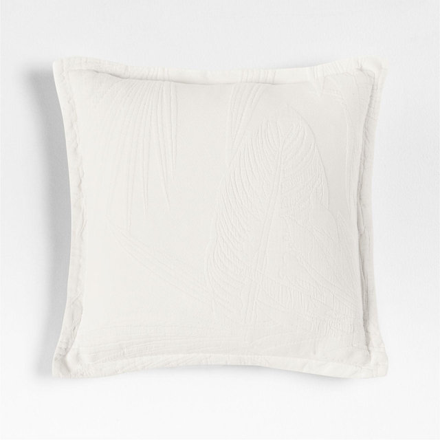 Lindoso Tonal Jacquard Palm Leaf 20x20 Arctic Ivory Throw Pillow with Feather Insert