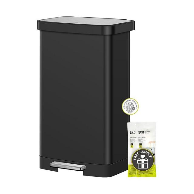 EKO Hudson Matte Stainless Steel 75 Liter/20 Gallon Large Kitchen Trash Can, Tall Step Garbage Can with Rear Bag Storage Compartment (Matte Black)