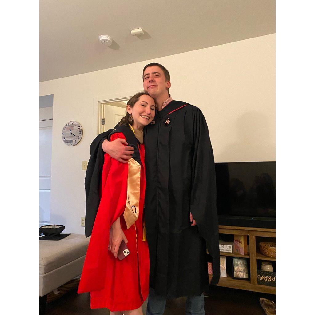 We spent most of the pandemic in grad school. Here we are celebrating Emily completing her Masters in Public Health and her MBA and Justin completing his (pre PhD) Masters in Science in Epidemiology!
