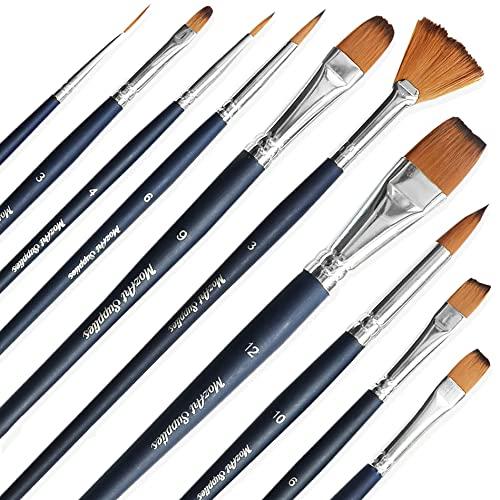 MozArt Supplies Watercolor Paint Brush Set – 10 Paint Brushes with Smooth Bristles – Ideal Paint Brushes for Acrylic Painting, Watercolor and Gouache Painting.