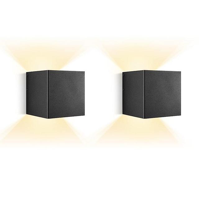 HEQIQEH Modern Style Battery Operated Wall Sconces, LED Cube Indoor Up and Down Wall Lamp with Remote Control, Dimmable Cordless Wall Lighting Fixtures for Living Room,Bedside (Black - 2 Pack)