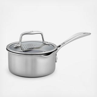 Clad CFX Nonstick Saucepan with Strainer Lid and Pouring Spouts