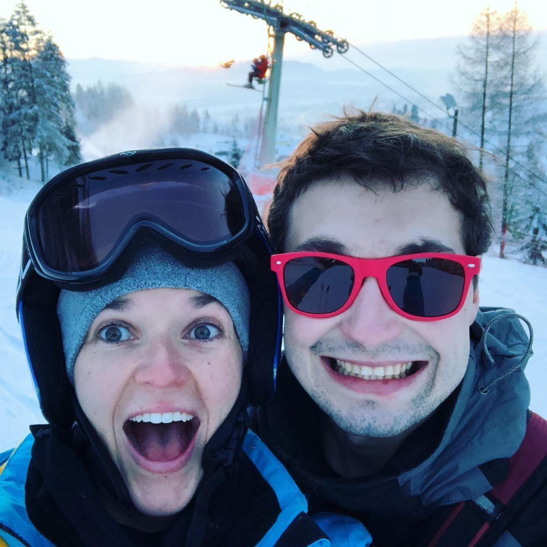 Actually we've only been skiing together once! But we like this photo, so here' you go