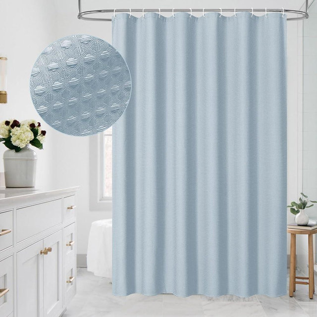 MitoVilla Blue Waffle Fabric Shower Curtain, Light Blue Waffle Weave Textured Shower Curtains for Modern Luxury Bathroom Decor, Grey Blue Hotel Spa Shower Curtain, 72 x 72, Baby Blue/Fog Blue