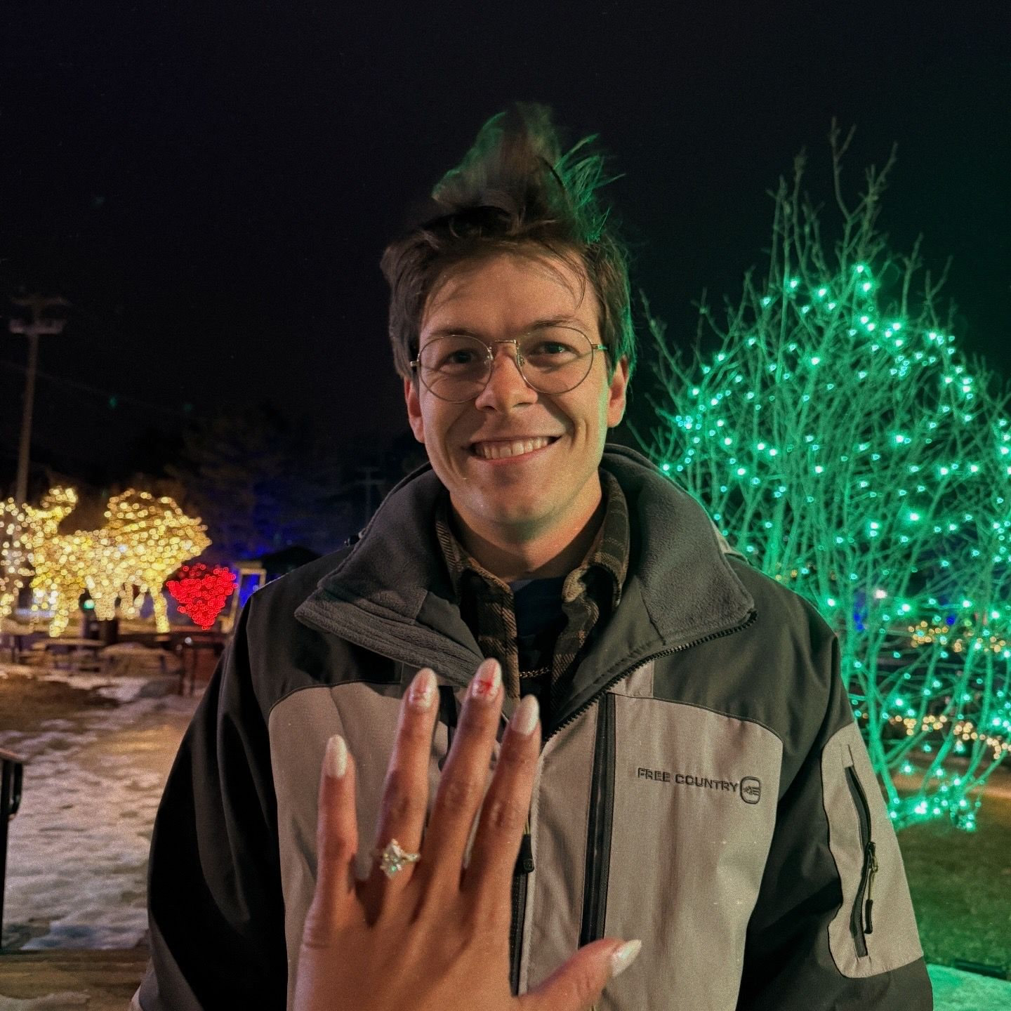 About 20 minutes after Jordan popped the question! It was super windy and cold in Michigan but our smiles were warm and wide.