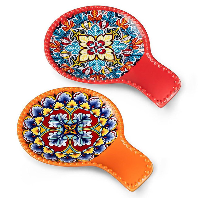 vancasso Ceramic Spoon Rest Sets of 2 for Stove Top, 7.7 Inch Cooking Spoon Holder for Kitchen Counter Decor, Spoon Holder for Coffee Spoon Rest, Spoon Cradle, Spatula, Spoons or Tongs, Light