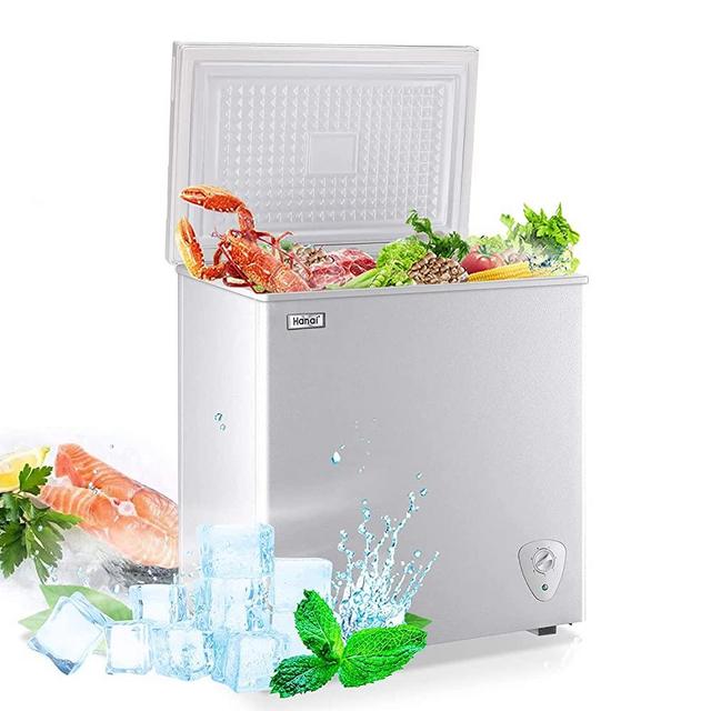 Chest Freezer WANAI Deep Freezer 5.0 Cubic Feet White Small Chest Freezers with Storage Basket Top Open Door Mini Compact Freezer 7 Adjustable Temperature Control for Home Garage Apartment Kitchen Office