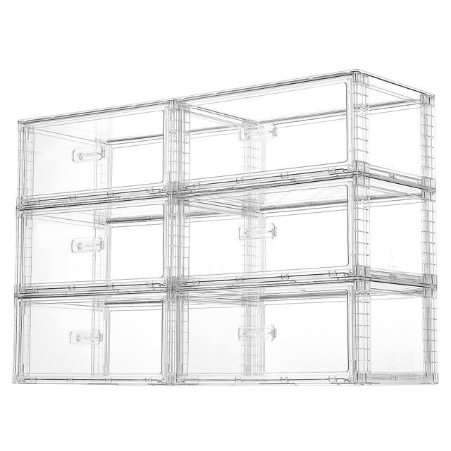 Vtopmart 6 Pack Large Clear Stackable Storage Drawers 27QT, Easily Assemble Plastic Closet Storage Bins, Dust-Proof UnderBed Organizer for Clothing, Sweater Organization