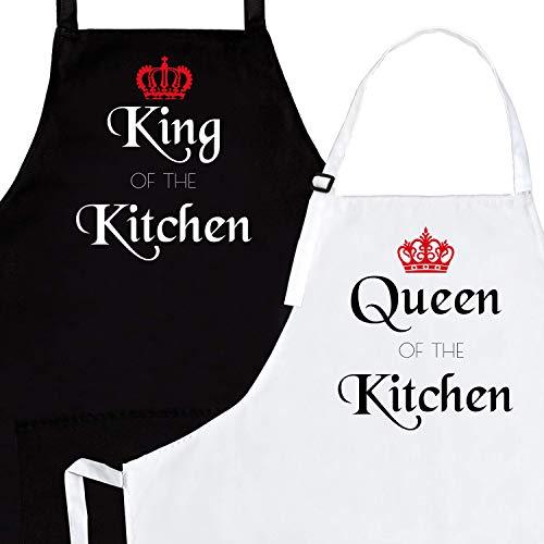 King and Queen of The Kitchen Him and Hers Aprons - Engagement Gifts for Couples Gifts | His & Hers Wedding Gifts for Couple | 50th Anniversary Funny Apron Bridal Shower Gifts - by Prazoli