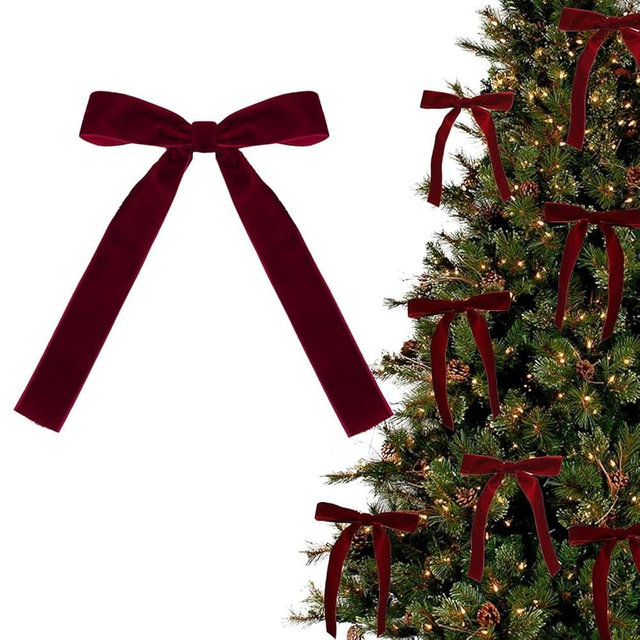 12PCS Red Velvet Bows for Christmas Tree, Bows for Christmas Tree, Garland Red Velvet Bow Ornaments for Christmastree with Gold Twist Ties (B)