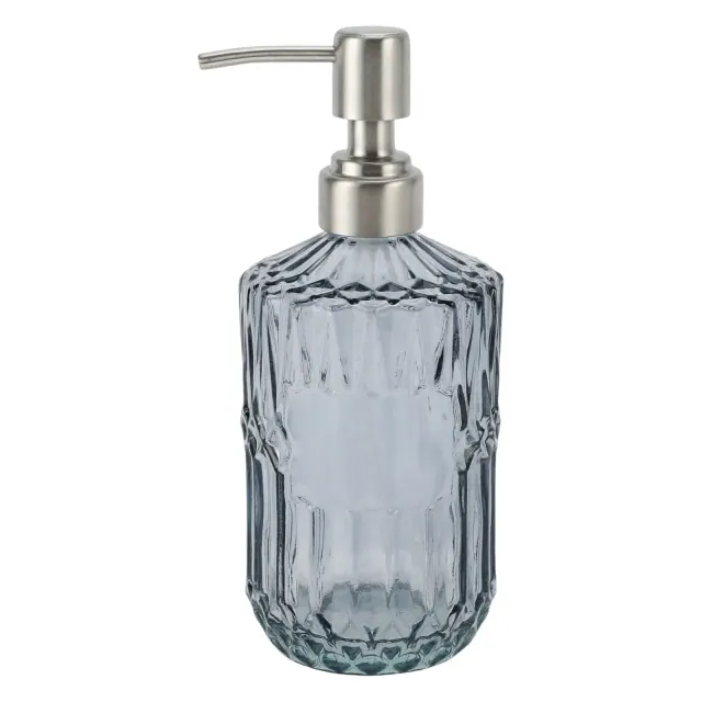 Unique Bargains Simple Cylindrical Soap Pump Dispenser 450ml 1 Pc Clear Gray, Silver Tone