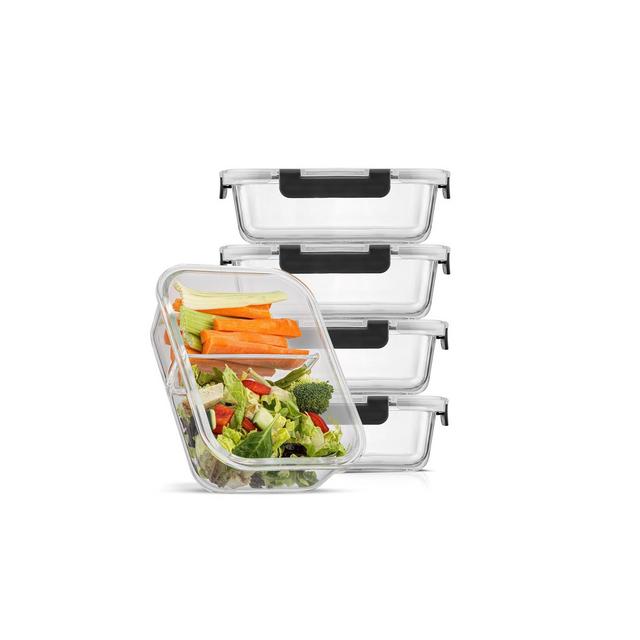 JoyJolt 2-Sectional Divided Food Prep Food Storage Containers with Lids - Set of 5 - Black
