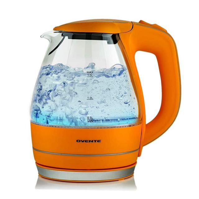 Ovente Electric Hot Water Portable Glass Kettle with Filter 1.5L Orange  KG83O