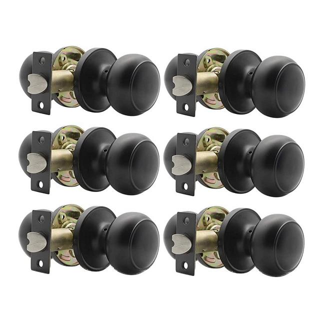 Matte Black Indoor Door Knobs, Classic Passage Door Knob Set for Hall and Closet, Matte Black Passage Door Knobs, 6 Pack