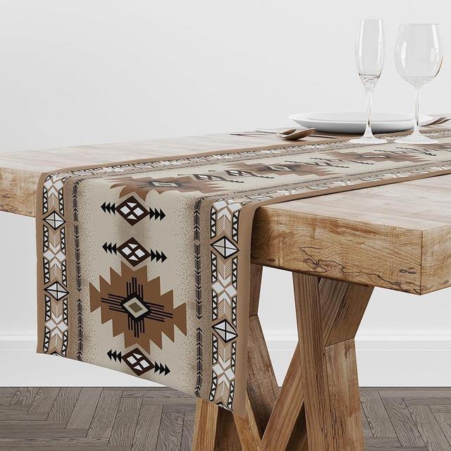 Southwest Boho Table Runner,Vintage Bohemia Native American Tribal Geometry Tablerunner for Kitchen Coffee,36X13inch