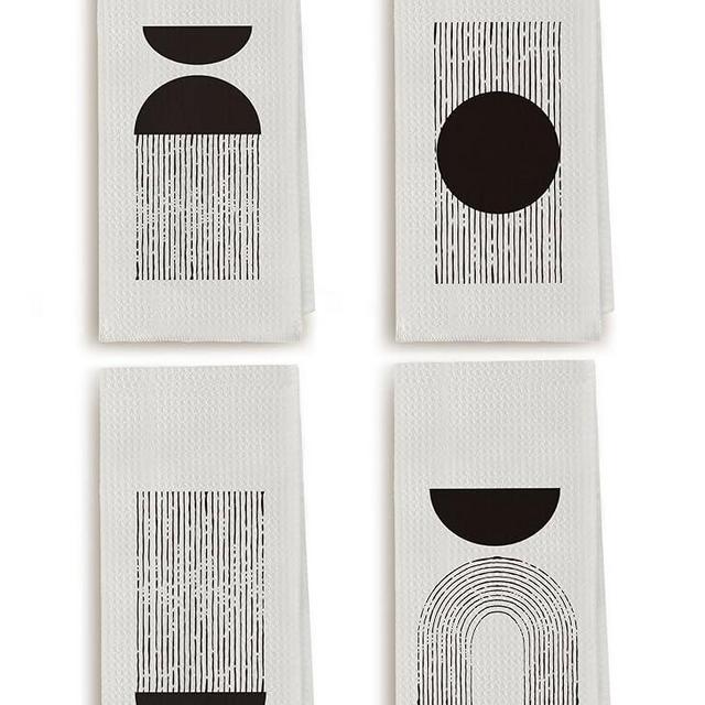 Zeghk Black Sun Arch Semi Circle Kitchen Towels and Dishcloths Sets of 4, Absorbent Drying Cloth Hand Tea Towel for Bathroom Kitchen Home Cooking Baking Cleaning Gifts for Women Girls, 16×24 Inches