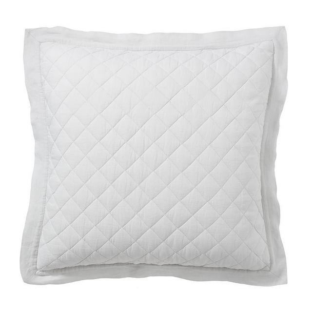 Soft Gray Belgian Flax Linen Diamond Quilted Shams , Euro