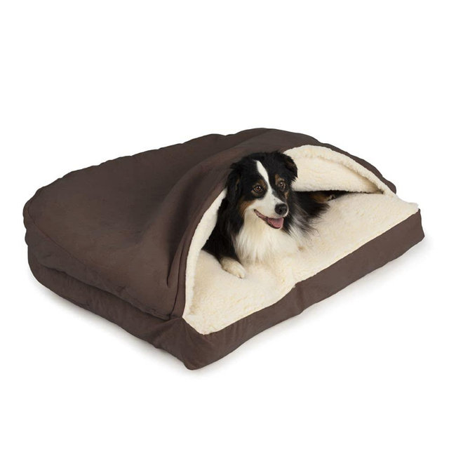Snoozer Luxury Rectangle Cozy Cave Dog Bed - Indoor Dog Bed with Cover Cave, Covered Calming Burrow for Medium & Large Sized Pets with Blanket Attached, Enclosed, Washable - Large, Hot Fudge