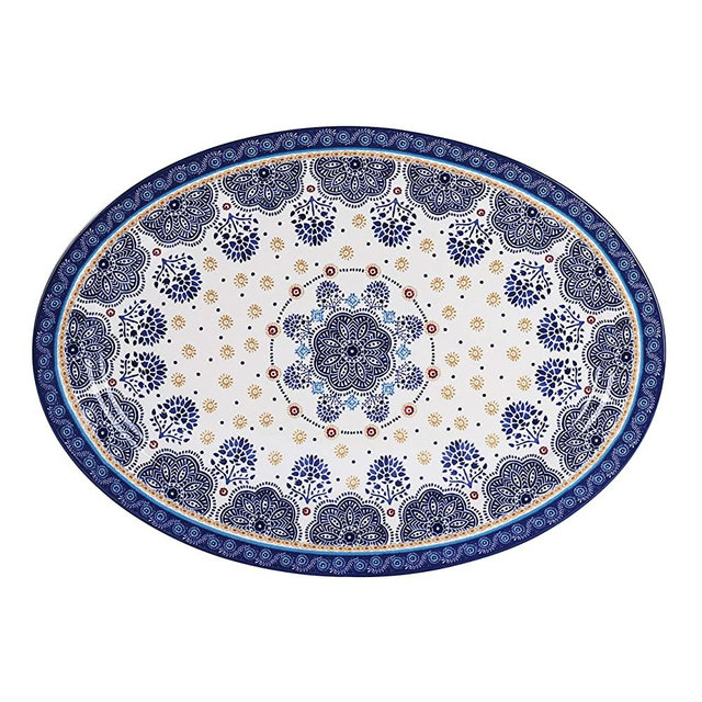 Bico Blue Talavera Ceramic 16 inch Oval Platter, Microwave & Dishwasher Safe