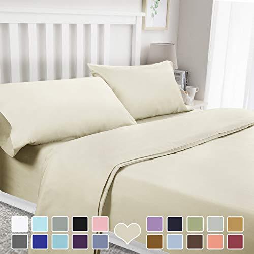 BYSURE 4 Piece Luxury Bed Sheet Set - Soft Durable Brushed Microfiber 1800 Thread Count Bedding Sheets with 15 Inch Deep Pockets, Wrinkle & Fade Resistant(Queen, Cream)