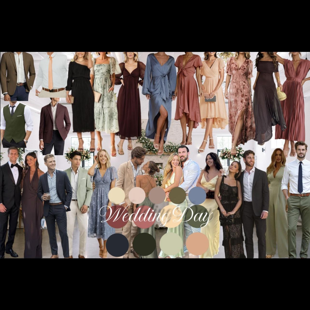 We kindly request Cocktail attire for the evening. We hope this mood board provides outfit inspiration to help you see our vision - please choose an outfit that makes you feel comfortable!