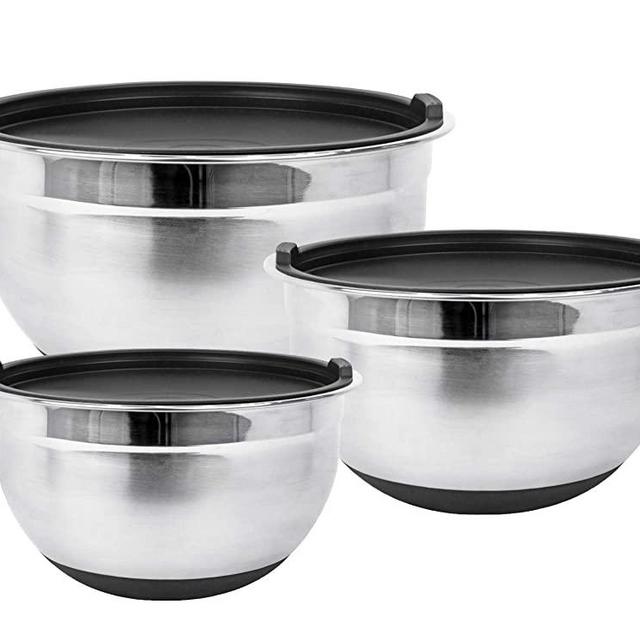 Stainless Steel Mixing Bowls with Lids (Set of 3) by Fitzroy and Fox (Set of 3, Black)