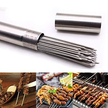 Barbecue Skewers, 100 PCS Stainless Steel Barbecue Skewer BBQ Needle Sticks with Holder for Outings Cooking Tools