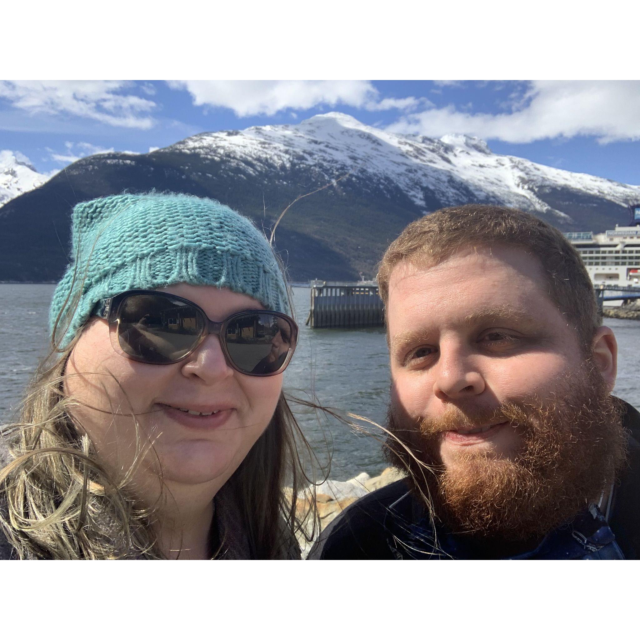 Collin acting goofy while we were trying to take a nice photo in front of a mountain in Skagway, Alaska.