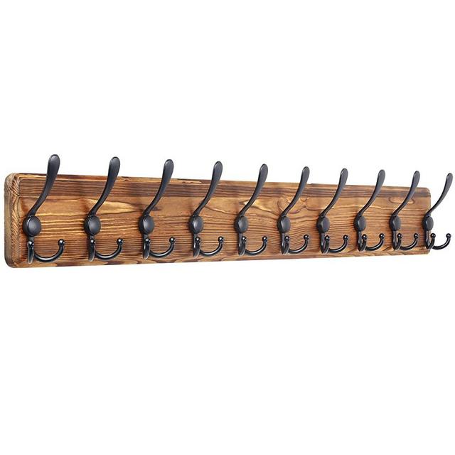 WEBI Coat Rack Wall Mounted,38 9/16’’ Long,10 Hooks,Wood Coat Hooks Wall Mounted,Coat Hanger Wall,Hook Rack Rail,Triple Hooks for Hanging Coats,Clothes,Jacket,Hats