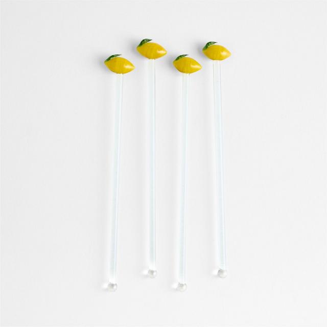 Lemon Icon Glass Drink Stirrers, Set of 4