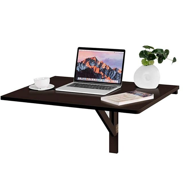 Tangkula Wall-Mounted Drop-Leaf Table, Simple Floating Folding Laptop Desk, Space Saving Hanging Table for Study, Bedroom, Bathroom or Balcony (31.5" x 23.5"(LxW)) (Brown)