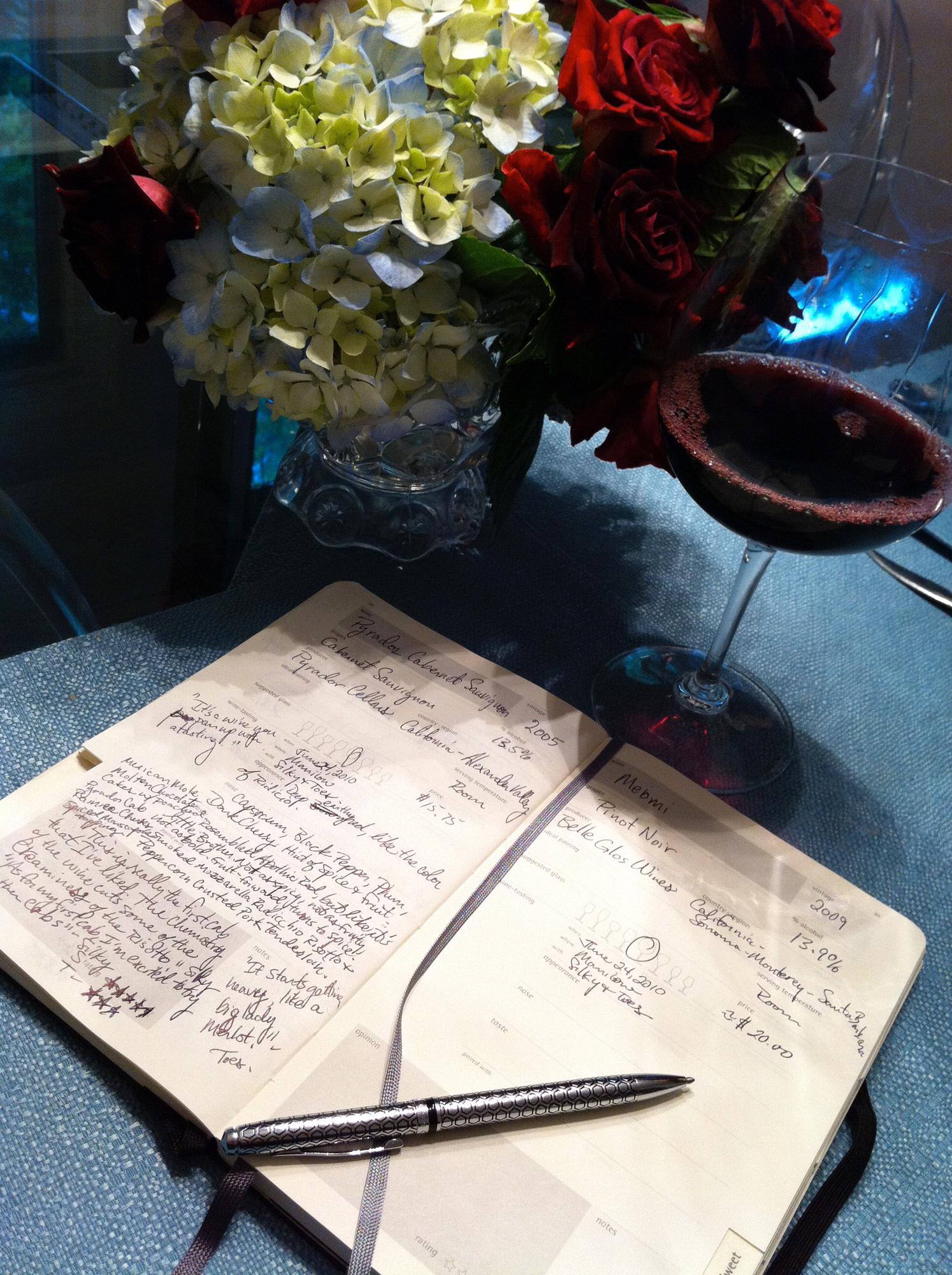 Nightly notes in the wine journal.