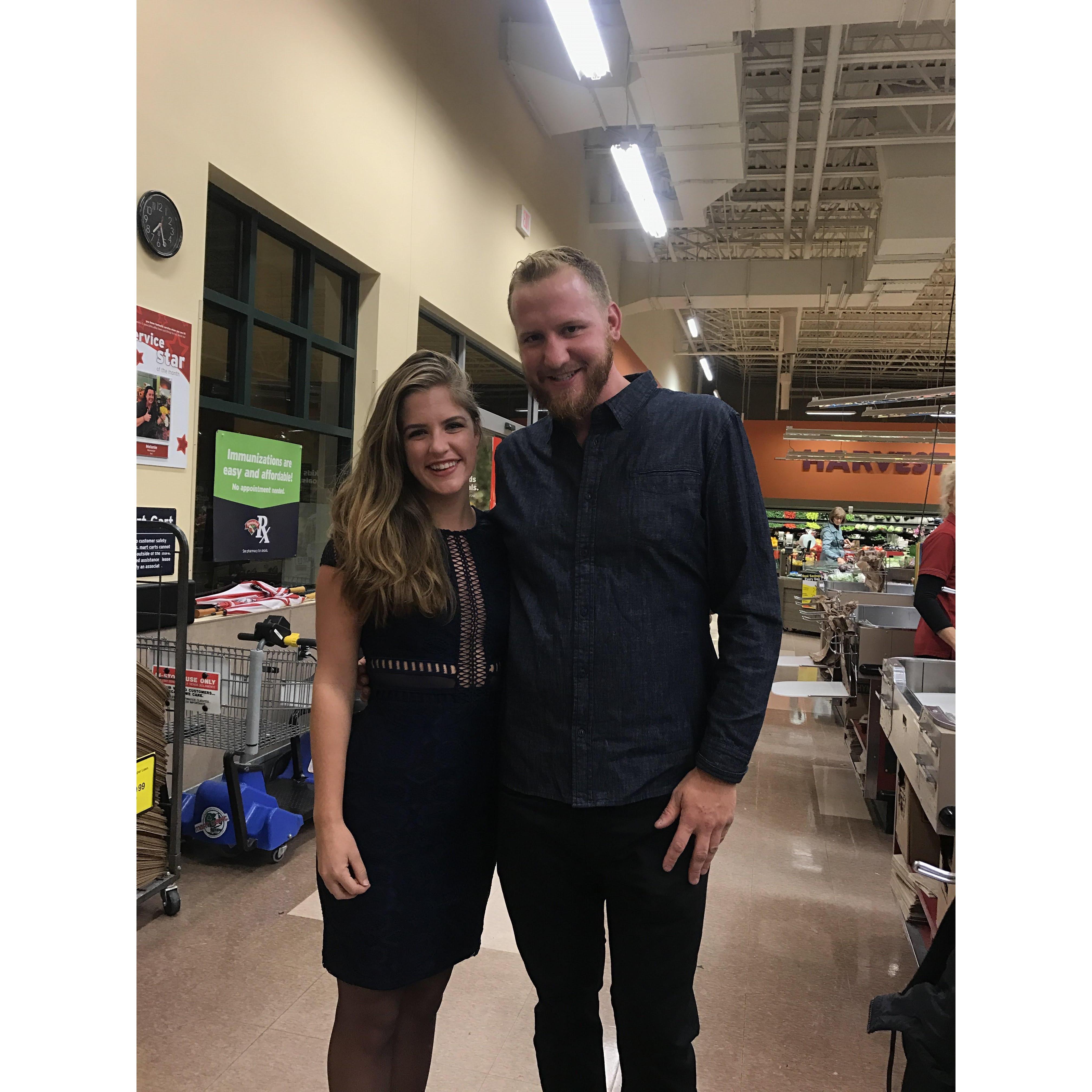 Becca insisted to have the grocery bagger take a picture of us. And insists that this picture makes the cut for the wedding website.