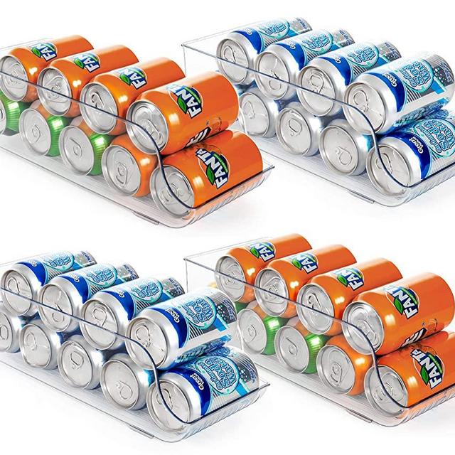 Vtopmart 4 Pack Soda Can Organizer for Refrigerator, Fridge Organizer Bins for Freezer, Kitchen, Pantry, Countertops, Cabinets, Clear Plastic Beverage & Canned Food Dispenser