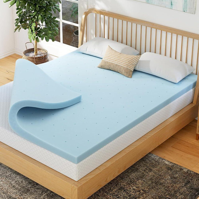 EGOHOME 2 Inch King Memory Foam Mattress Topper, Cooling Gel Infused & Pressure Relieving Pad in a Box, Dorm Room Essentials,Blue