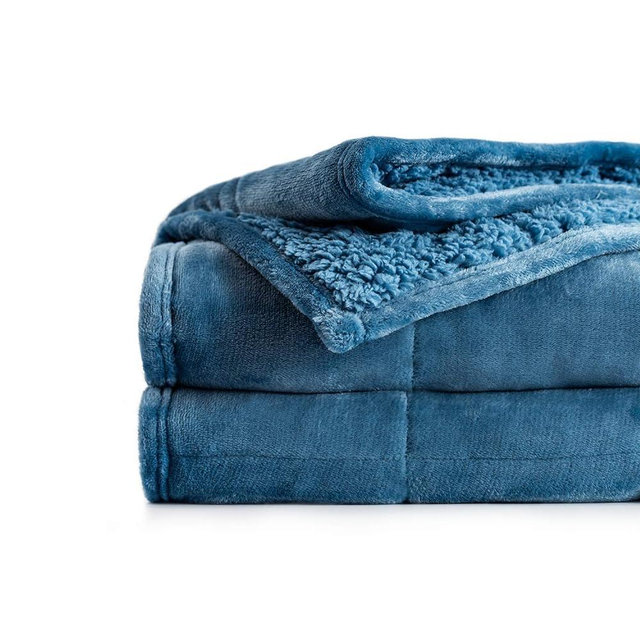 Uttermara Sherpa Fleece Weighted Blanket 12 lbs for Kids and Adults, Unicolor Ultra-Soft Fleece and Sherpa, Dual Sided Cozy Plush Blanket for Sofa Bed, 60 x 80 inches, Slate Blue
