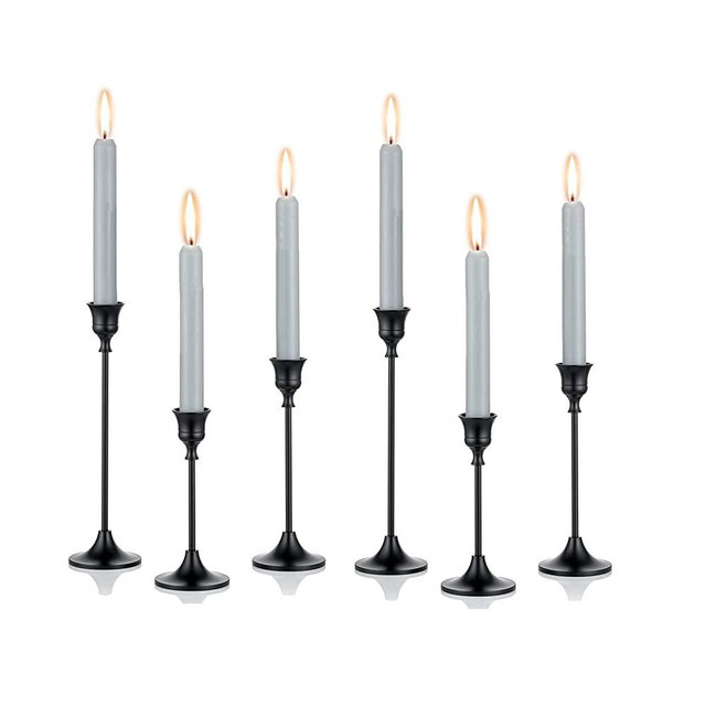 Romadedi Candlestick Holder Matte Black Candle Holder Set of 3 Decorative Candle Sticks for Taper for Fireplace Mantel Dinning Table Home Halloween Decorations, Black 2 Set