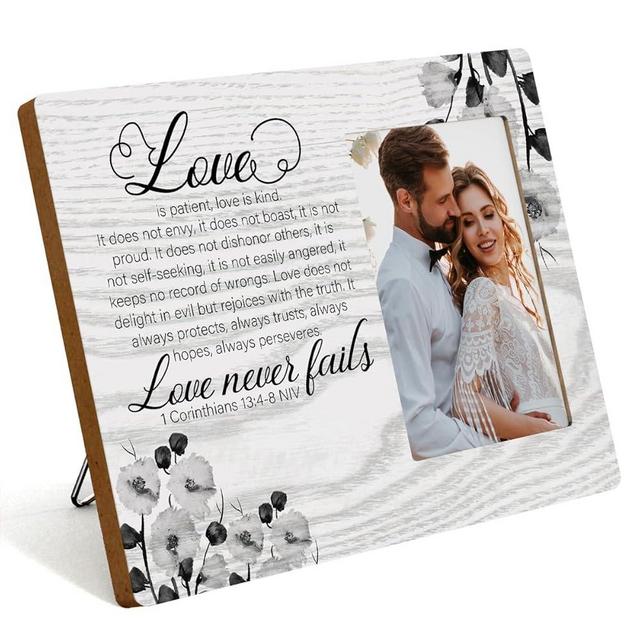 IAXIC Bridal Shower Gifts Wedding Gifts for Couples Photo Frame Engagement Gift Christian Bible Verse Decor Rustic Picture Frames Black And White Flowers Wooden Picture Frames