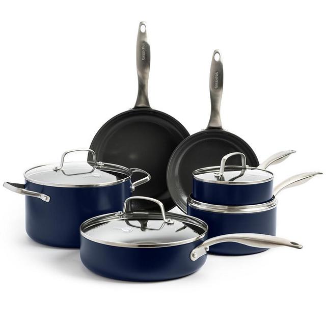 GreenPan Canterbury 11 Piece Cookware Pots and Pans Set, Hard Anodized Ceramic Nonstick, PFOA and PFAS-Free, Metal Utensil Safe, Oven & Dishwasher Safe, Oxford Blue