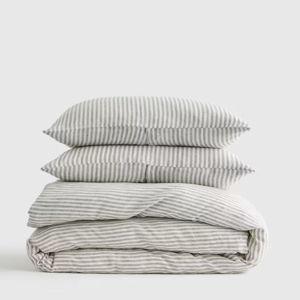 European Linen Duvet Cover Set in Grey/white Stripe - Full/Queen
