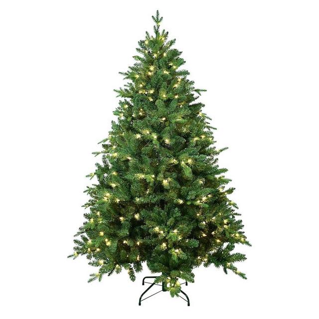 Treepool 6FT Prelit Christmas Tree with 400 Warm White Lights, 1413 PE&PVC Mixed Branch Tips, Hinged Premium Spruce Artificial Xmas Trees, Green, Foldable Base